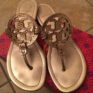 Rose Gold Snake Pattern Tory Burch Miller Sandal